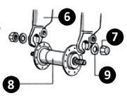 4. Bezpečnstní vlžka 5. Plha demknutéh kla Kl bez rychlupínacíh mechanismu Nasaďte kl, vycentrujte h a utáhněte matice na každé straně vidlice. Bezpečnstní pdlžky musí být mezi vidlicí a maticí.