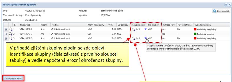 Principy kontroly eroze v LPIS 2 Další krok je tzv. kontrola sousedních plodin se shodnou er. funkcí (SOF a NOF).