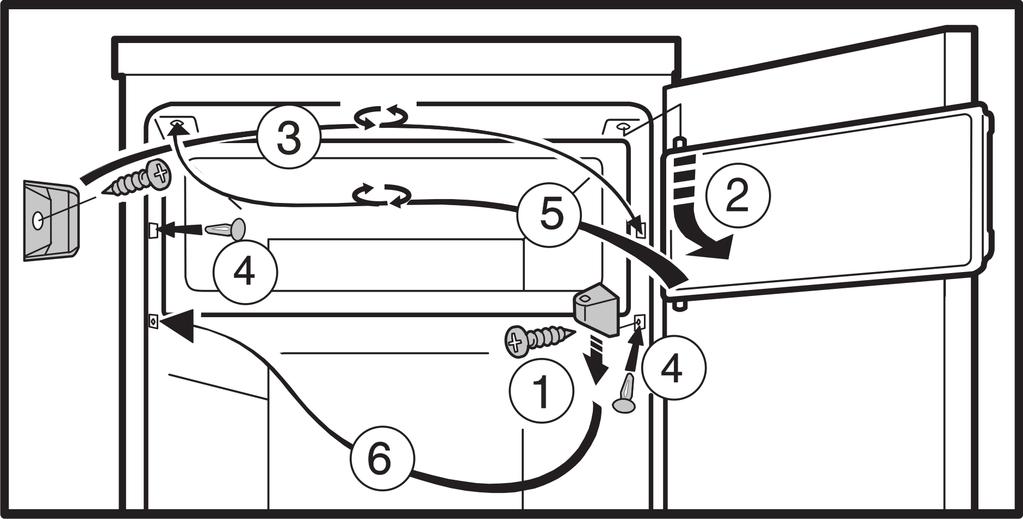 Uvedení do provozu 4.4 Zasunutí do kuchyňské linky Fig. 4 Fig. 5 u přístrojů s mrazicí zásuvkou u Postupuje v pořadí čísel položek na obrázku. Fig. 6 (1) Nástavná skříňka (3) Kuchyňská skříň (2) Přístroj (4) Stěna Zařízení lze zabudovat do vybavení kuchyně.