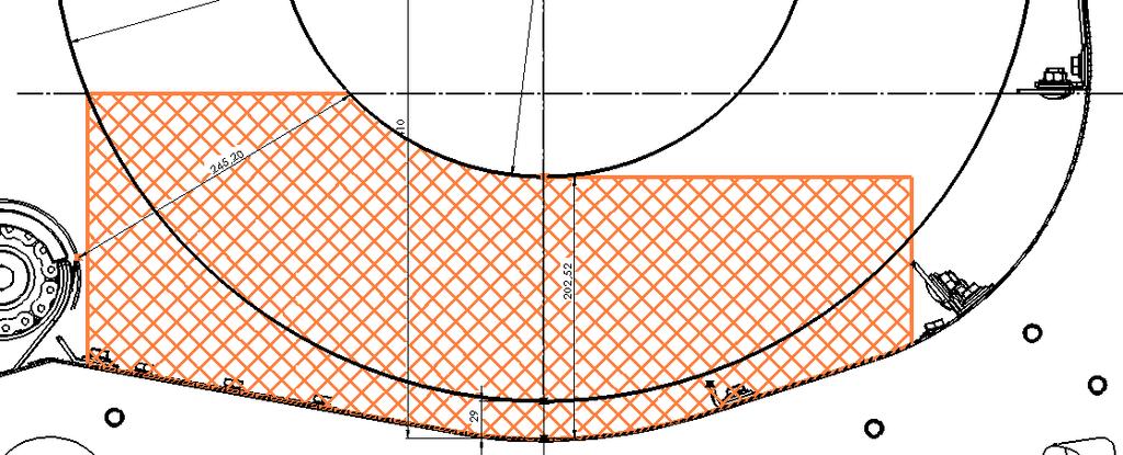 MODELOVÁNÍ TOKU SKLÍZENÉHO MATERIÁLU Pozice šneku: horizontální pozice středu šneku 816,76 mm od posledního bodu 3D modelu z pravé strany (prachovka kardanového hřídele) odpovídá přesné pozici