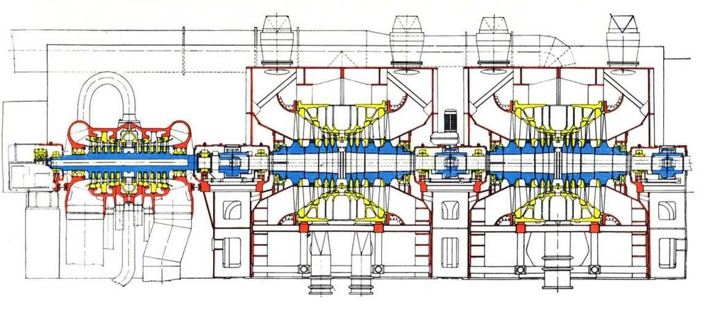 Turbíny pro jaderné elektrárny 220 MW, sytá pára 4,4 MPa/256 C / 0,5MPa/215 C n = 3000 ot/min m p = 377 kg/s t K = 35 C t