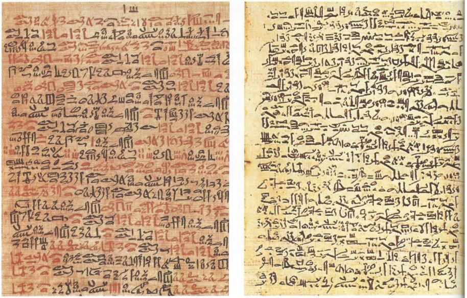 4 Ebersův a Smithův papyrus. Obr. č. 4 Ebersův a Smithův papyrus. Zdroj: SCHOTT, Heinz.