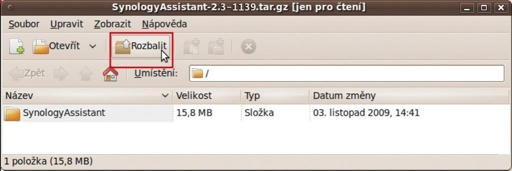 4 Klepněte na možnost Extrahovat a extrahujte adresář SynologyAssistant do adresáře /usr/local nebo na jiné místo. 3.