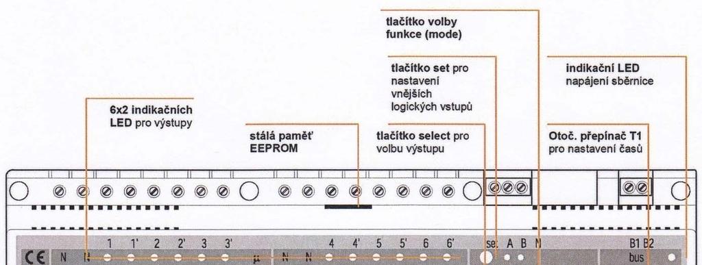 Popis vstupů a výstupů roletové jednotky Nastavení časů přepínačem T1 Otočný přepínač T1 umožňuje nastavit 16 různých časů od O do 90 s.