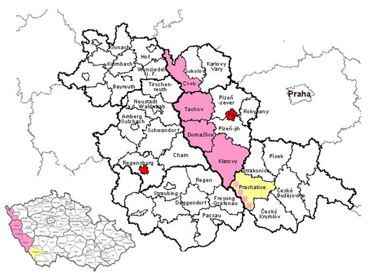 Oblast působnosti terénního programu Centrum JANA 2014 Projekt JANA působí podél hranice České republiky se Spolkovou zemí Bavorsko.