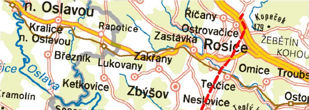 Obrázek č. 1 Umístění záměru Umístění trasy dvojitého vedení s označením V434/834 o napěťové hladině 400 kv je specifikováno dotčenými katastrálními územími, které jsou uvedeny v následující tabulce.