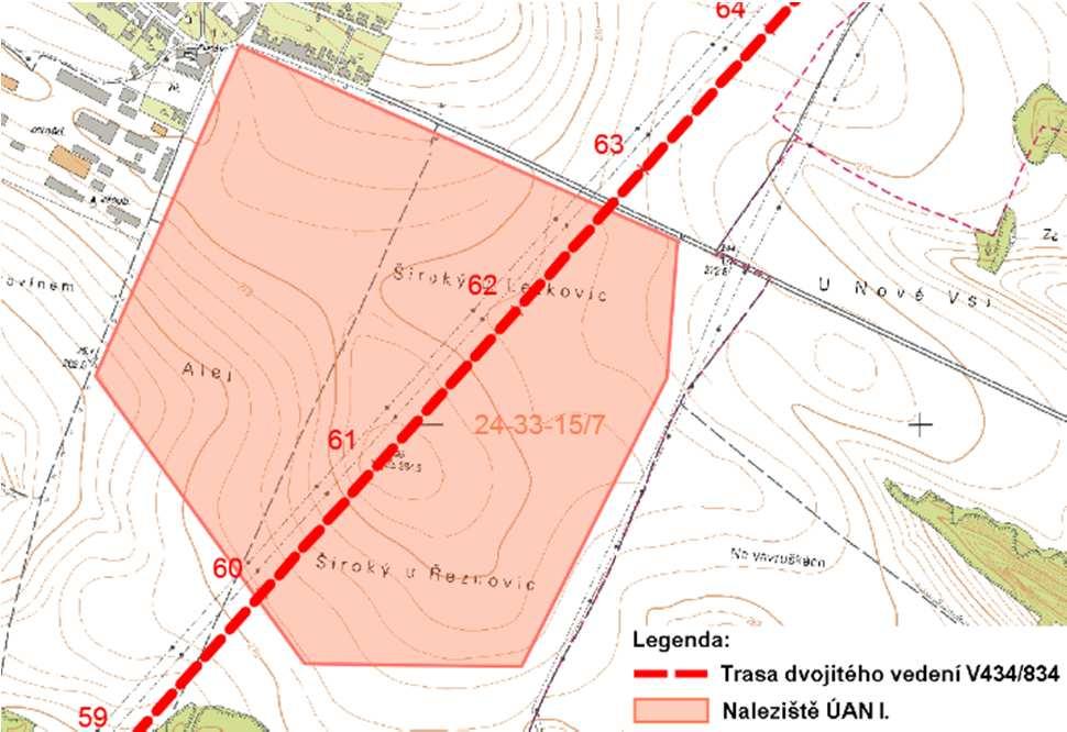 Obrázek č. 18 Území archeologických nálezů v trase záměru a jeho blízkosti Nová Ves u Oslavan Neslovice Neslovice, Zbýšov Tetčice (Zdroj: NPÚ ČR) C.II.4.