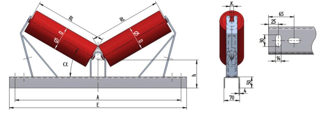 1 Parametry dopravního pásu [4] Šířka pásu [mm] Pevnost v tahu [N mm -1 ] Tloušťka [mm] Min. průměr hnacího bubnu [mm] Hmotnost [kg/m] Pracovní teplota [ C] 400 250 6,8 200 3,7-40/+60 4.