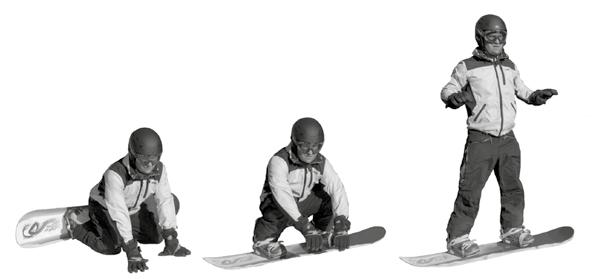 no jezdce se dostává více nad snowboard). Postavíme se odrazem přední, švihem zadní paže a napnutím kolen. Zvládnutí pádů je pro začátečníky velmi důležité.