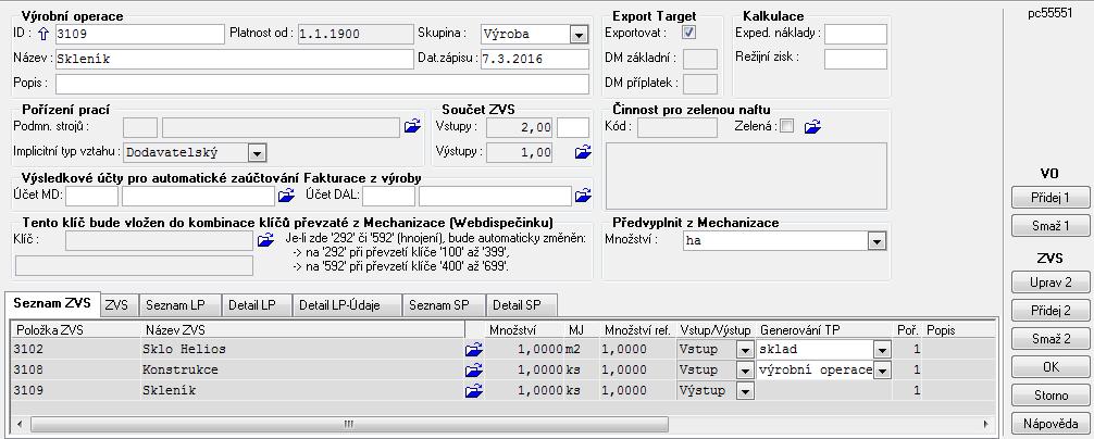 jednotlivých dílů (polotovarů a výrobků Spustíme aplikaci *5552 2.1.