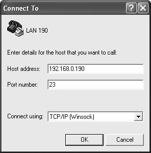 5.6. Připojení přes Telnet windows příkazem telnet <IP adresa> se připojíme k panelu a provedeme potřebné nastavení (viz. kapitola 6.