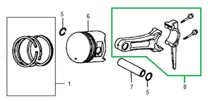 Piston ring set 5 JF240-E-05 Pojistka pístního čepu Piston pin clip 6