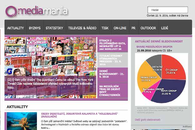 Mediamania.cz Mediamania.cz je portál zaměřený na média. Nabízí komplexní a exkluzivní informace.