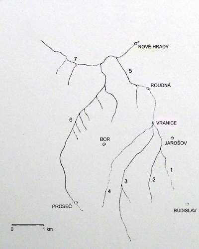 Obr. 5: Schéma říční sítě v PR Maštale dle Vítka (1975) 1.