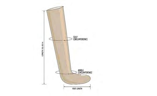 DOPLŇKOVÉ PRODUKTY celková délka 63-66 cm Obvod v lýtkové oblasti Obvod kotníku velikost chodidla TSK kosmetická kůže. Průřez TSK kosmetická kůže.