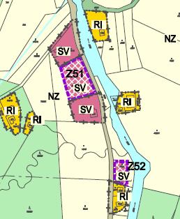 Obr. 22: Plochy Z51 a Z52 na hlavním výkresu ÚP a leteckém snímku (zdroj: Urbanistické středisko Ostrava s.r.o. 2017, ČÚZK).