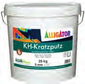 Disperzní omítky venkovní KH-Kratzputz Syntetická strukturální omítka na fasády, certifikovaná pro zateplovací systém ALLFAtherm Zrnitost Spotřeba g/m 854715 1,5 mm asi 500 744819 mm asi 3000 g/m g/m
