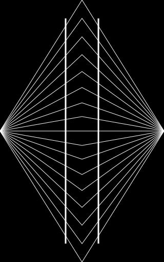 (varianta Heringovy iluze) přímé čáry se jeví jako zakřivené, když jsou vidět