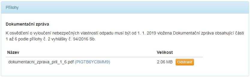 3. Nahraný soubor Dokumentační zprávy vypadá následovně: 4. Vytvořené hodnocení včetně připojené dokumentační zprávy je možné uložit a opět se k hodnocení vrátit. POZOR!