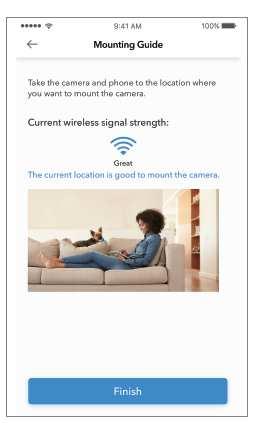 Nalezení správného montážního bodu Síla signálu Pomocí funkce Mounting Guide na konci procesu nastavení kamery nebo v nabídce Camera Settings > Mounting Guide můžete testovat sílu signálu kamery