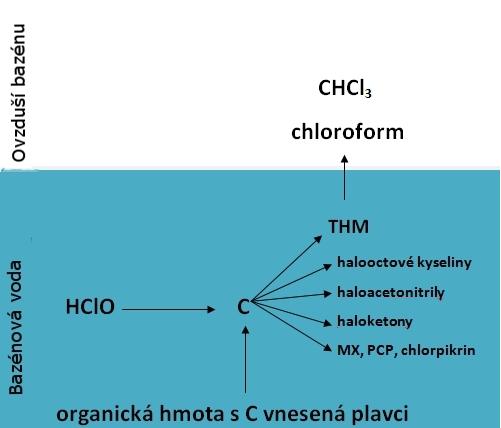 názvem se schovávají bromdichlormetan, dibromchlormetan, bromoform a nejznámějším představitelem, který je v bazénové vodě a vzduchu zastoupen nejvíce je chloroform /trichlormetan, metylchlorid/.