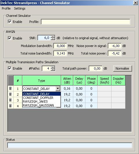 3.4 DTA-305 simulátor přenosového kanálu Softwarový simulátor přenosového kanálu je součástí programu DekTec StreamXpress.