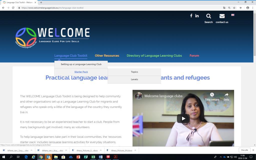 Project Welcome has developed language activities in four different language to be used in the language clubs. The activities are grouped into 2 categories : levels and topics.