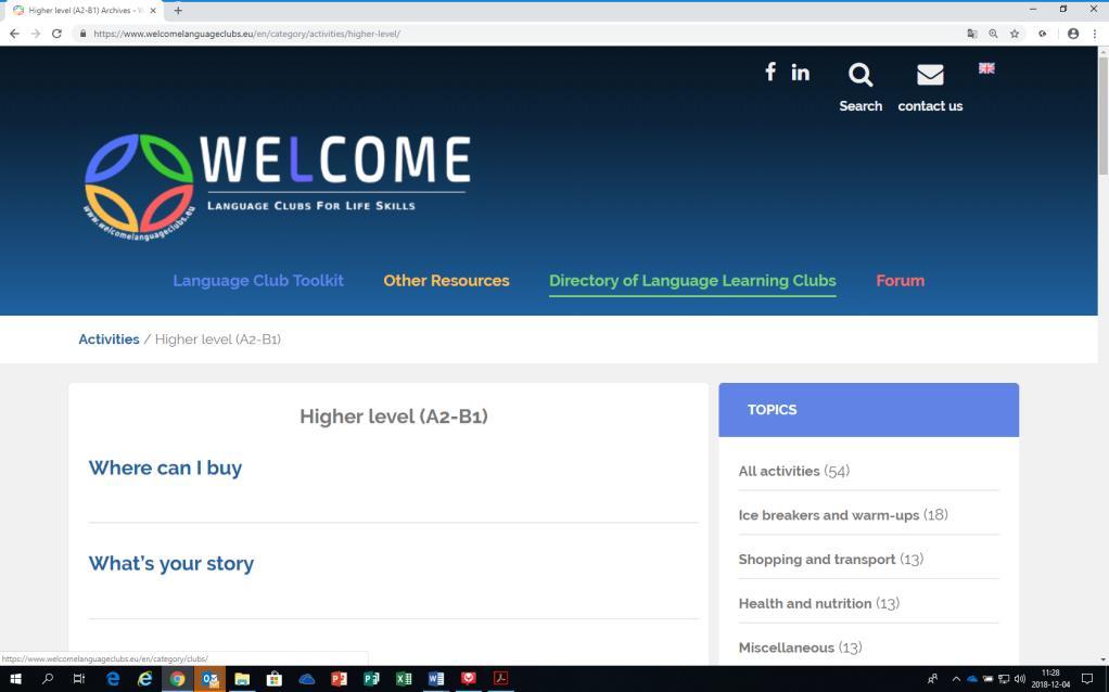 Higher Level (A2-B1) Topics Se have collected and created activities aim to practice the new language in different important topics.