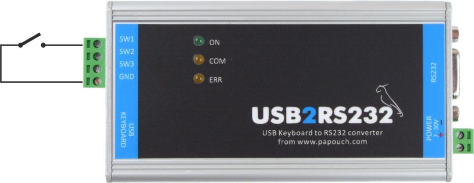 POPIS USB2RS232 je zařízení, které umožňuje připojit USB klávesnici (nebo zařízení emulující klávesnici) a další tři nezávislé kontakty přes RS232 k jinému vzdálenému zařízení.