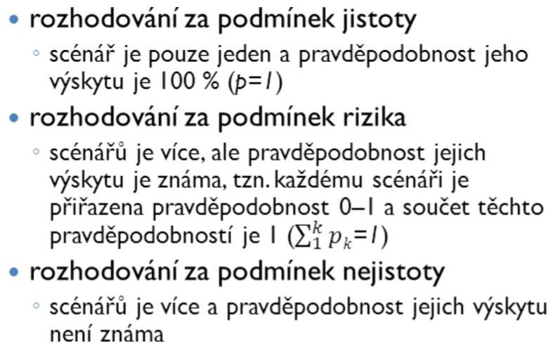 Rozhodovací podmínky Rozhodovaní dle dostupnosti