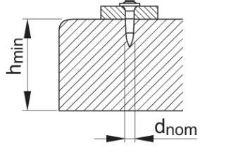 Požadavky aplikace Tloušťka základního materiálu Beton (pro hřeby a závitové hřeby) hmin = 60 mm dnom = 3,0 mm Ocel tii 4,0 mm (pro hřeby) tii 6,0mm (pro závitové