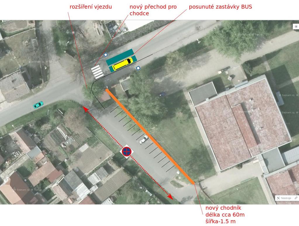 3. DOPRAVA U ZŠ A MŠ - TEREZÍN Na 1. jednání komise vystoupil zastupitel pan Aleš Lepič s příspěvkem na toto téma a předložil několik grafických návrhů možných řešení.