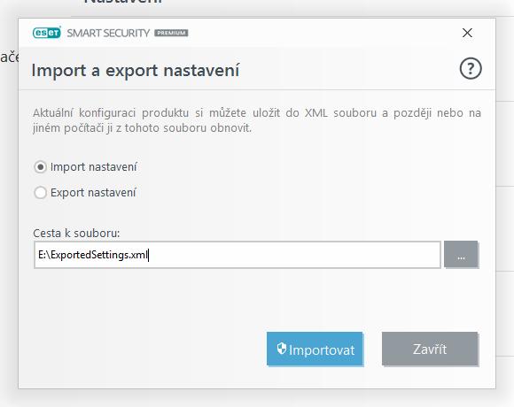 Poznámka: Pokud nemáte přístup pro zápis do zadané složky, může dojít k chybě při exportování nastavení. 5.