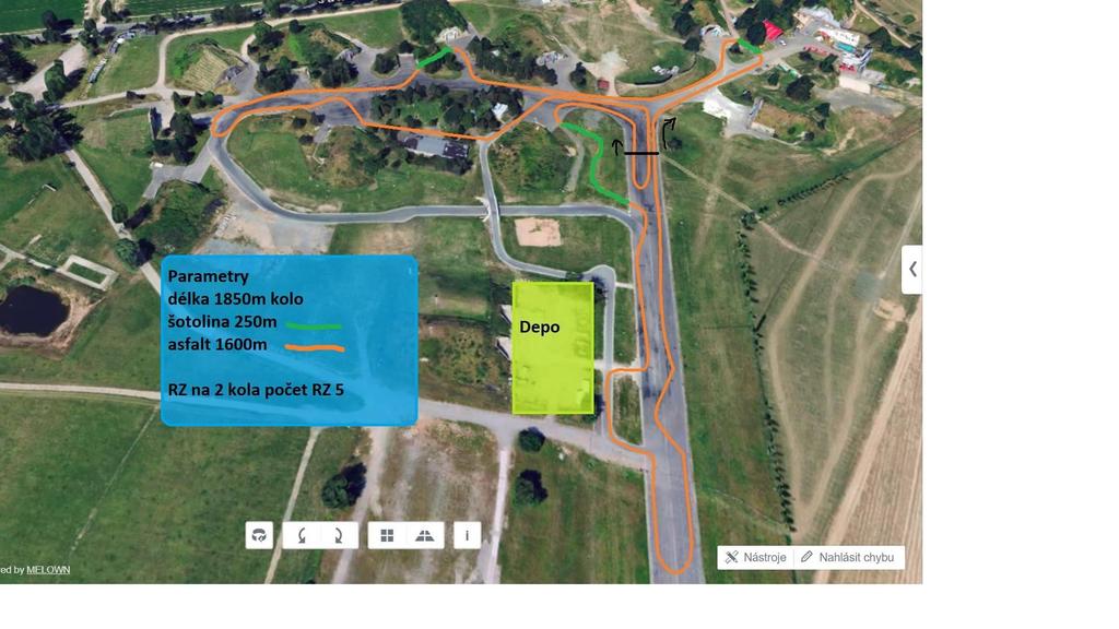 CELKOVÁ MAPA RALLY (Divácké zóny, důležitá místa, Start, cíl rally, servis, kontrolní a