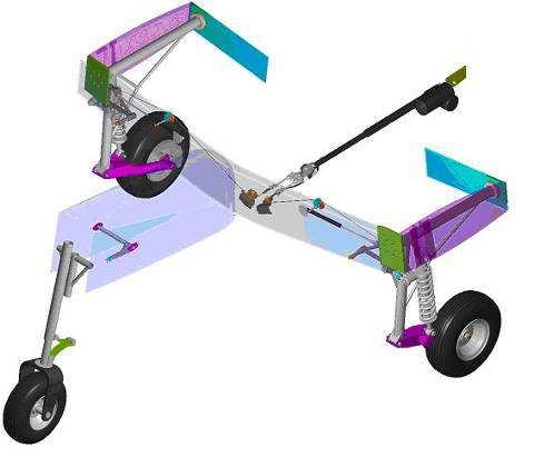 7.2. PODVOZEK Tříkolý zatahovací podvozek s řiditelným 13x4" předním kolem a 14x4 hlavními koly Beringer opatřenými hydraulickými diskovými brzdami.