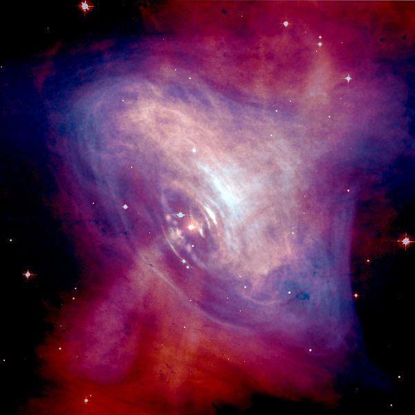 pole nejznámější pulsar v Krabí mlhovině