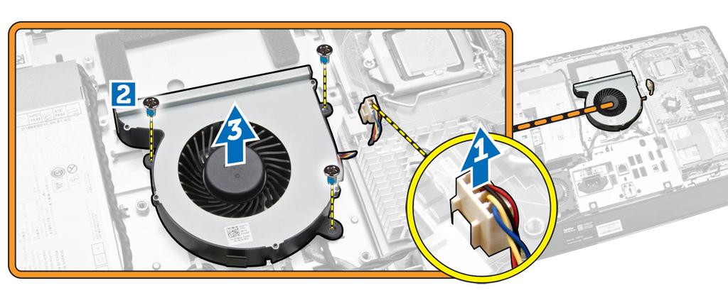 Ventilátor procesoru vložte do počítače a utáhněte šrouby, které jej připevňují k základní desce. 2. Připojte kabel ventilátoru procesoru ke konektoru na základní desce. 3.