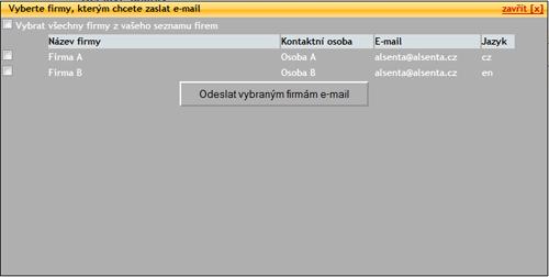 Zaslat všem firmám - pokud je vybrán tento odkaz, prejde se rovnou na editaci e-mailu 2.