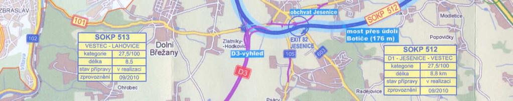 Posuzovaný úsek Vestecké spojky končí okružní křižovatkou se silnicí II/603 Praha Jesenice Poříčí nad Sázavou mezi Kunraticemi a Vestcem.