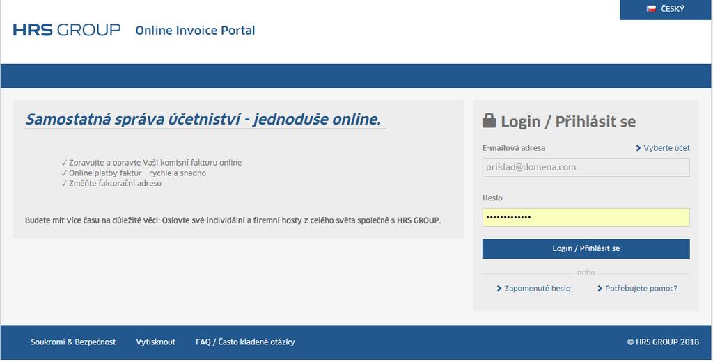 HRS GROUP Online Invoice Portal Přehled provizních
