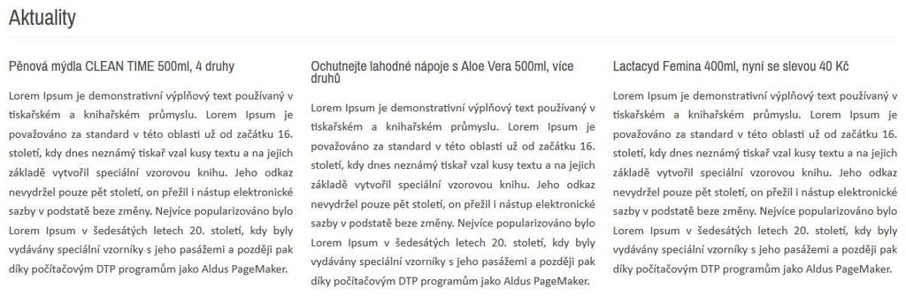 News Zobrazuje textové novinky z administrace.
