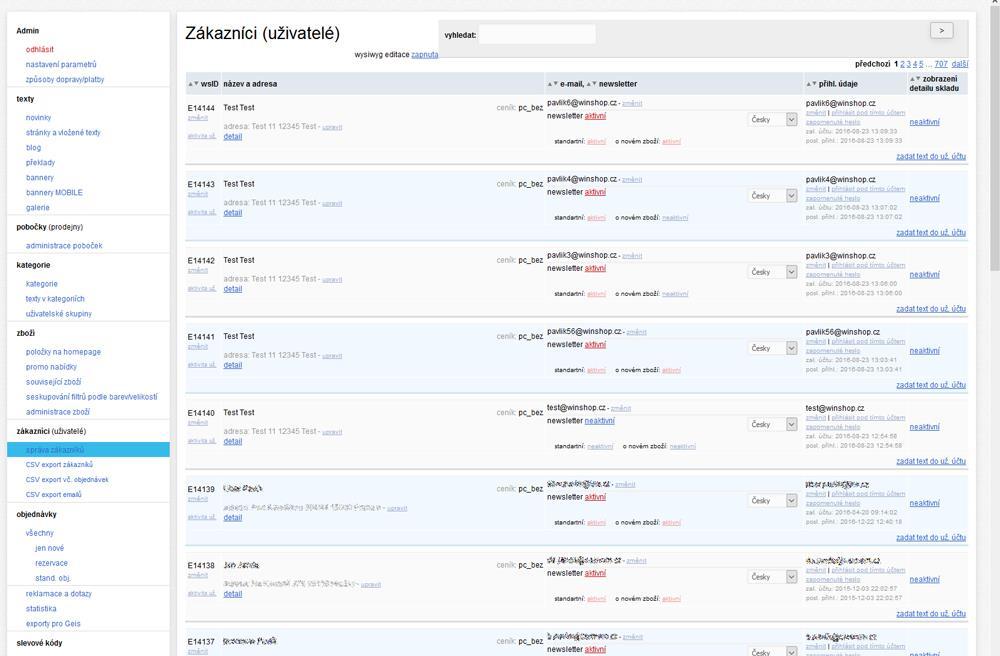 Objednávky V tomto menu se zobrazují všechny objednávky vytvořené na eshopu.