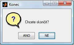 Poslední nabídka je Konec, kterou nalezneme pod zkratkou Ctrl+E. Tato volba se zeptá uživatele, zda chce opravdu ukončit program.