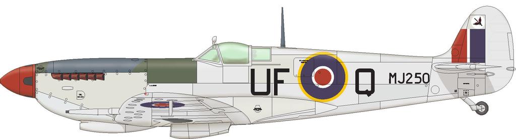 D Spitfire LFMk.IXc, MJ250, No. 601 Squadron, Itálie, léto 19 Spitfire MJ250 používala No. 601 County of London Squadrona počínaje červencem 19.
