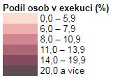 Podíl osob v exekuci v obcích Mikroregionu Hustopečsko v roce 2017 Pramen: Mapa exekucí (2018) Projekt Mapa exekucí přesto na některé ekonomické a sociální těžkosti místních obyvatel ukazuje.