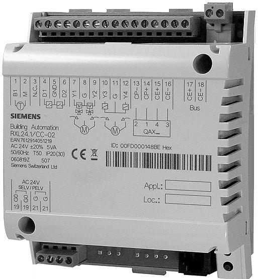 s 3 878 RXL Regulátor IRC RXL24.1 Komunikativní regulátory pro chladící stropy a radiátory (aplikační skupina CC-02) Regulátor RXL24.1 se používá pro regulaci teploty v jednotlivých místnostech.