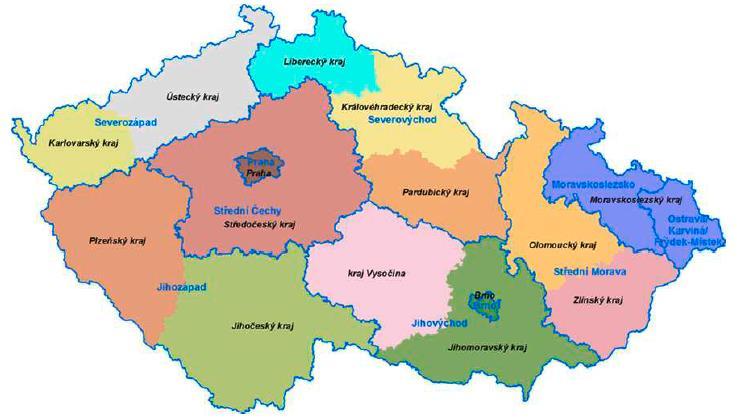 Obrázek č. 1: Zóny a aglomerace pro posuzování a vyhodnocování úrovně znečištění ovzduší Zdroj: Strategie.