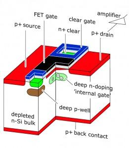 Obrázek 2: Schéma detektoru DEPFET(převzato z [2]) 3 Křemíkové detektory a BELLE2 Křemíkové detektory PXD(Pixel Vertex Detector) a SVD(Silicon Vertex Detector) společně s CDC(Central Drift Chamber)