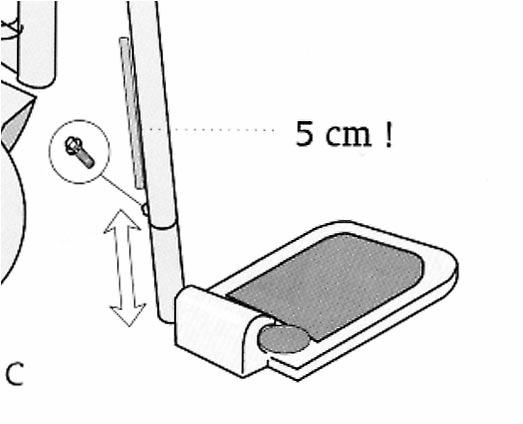 Před použitím se přesvědčit, Ŝe nožní opěrky jsou správně zablokovány na svých místech. Nastavení délky nožních opěrek Uvolnit šroub blokování (imbus M8).