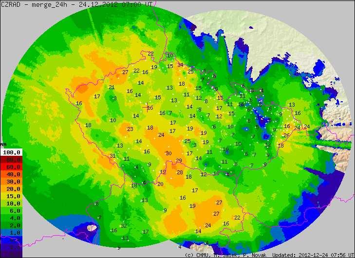 Celé povodí Berounky zasáhly srážky s úhrny až 2 mm, na Špičáku napršelo 58,2 mm. Výrazně se oteplilo 23.12. se nejvyšší denní teploty pohybovaly kolem C, 24.12. až kolem 13 C.